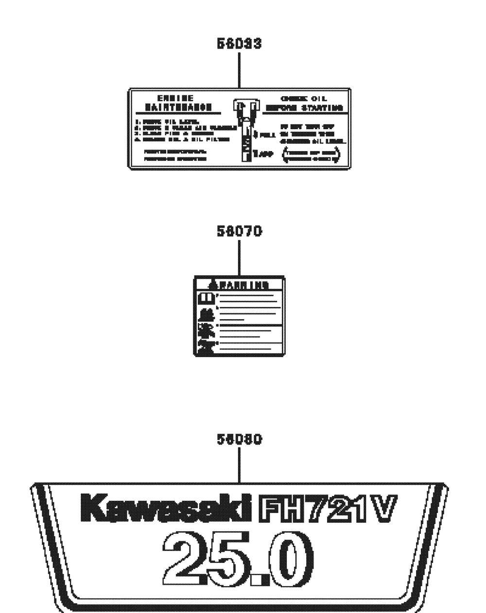 Kawasaki Fh721v-Bs24 Label Diagram and Parts List for M54-KW 53AI8CT4050-25HP Cub Cadet Lawn Tractor